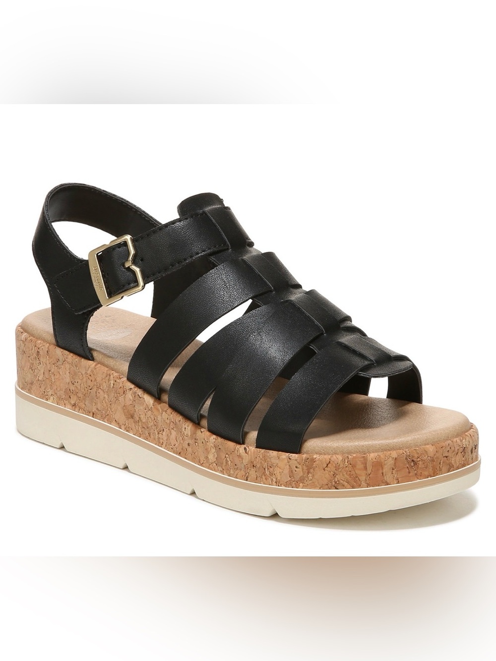 Only Black Strappy Cork Platform Sandals with Gold Buckle